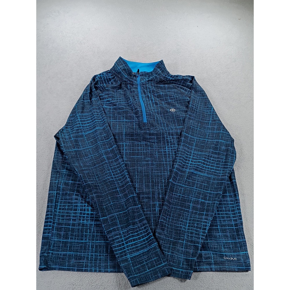 SB Tech Mens Training 1/4 Zip Pullover Blue Grid Large CoolPlay Activewear